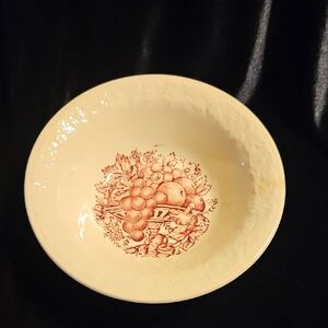 Vintage Cream and Red Cereal Bowl